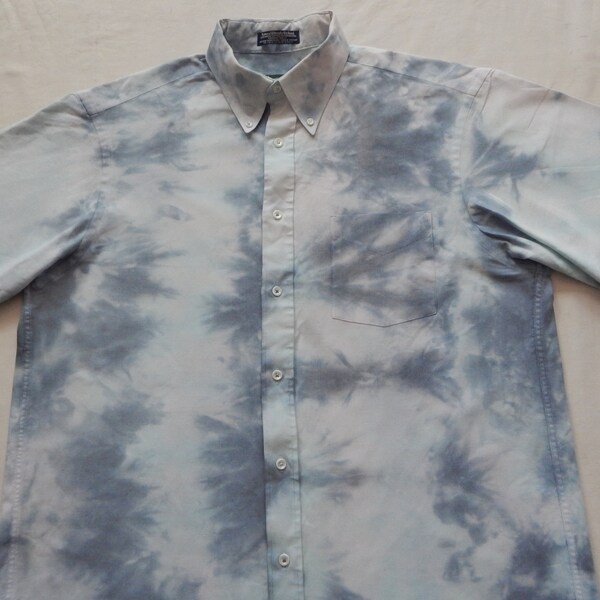 Tie Dye Black White Short Sleeve Button Down Shirt - Large Mens Cotton Striped