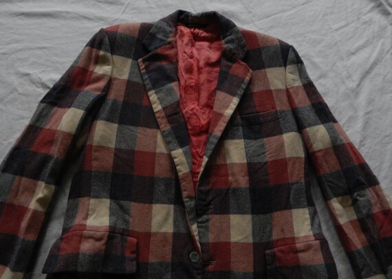 Cashmere Red Black Plaid Suit Coat Blazer Jacket … - image 5