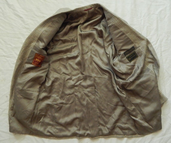 Silk Gray Houndstooth Plaid Suit Coat Blazer Jack… - image 4
