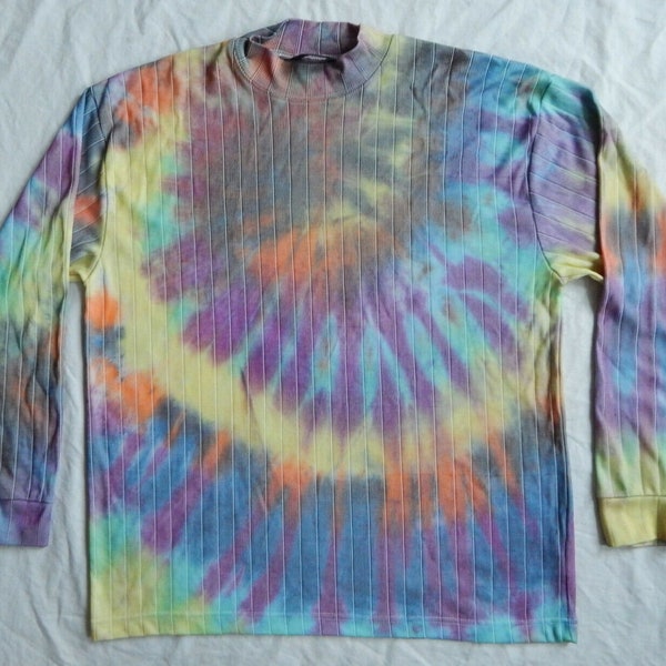 Tie Dye Rainbow Purple Turtleneck Sweater - XL Mens Hand Made Rayon Poly Ribbed