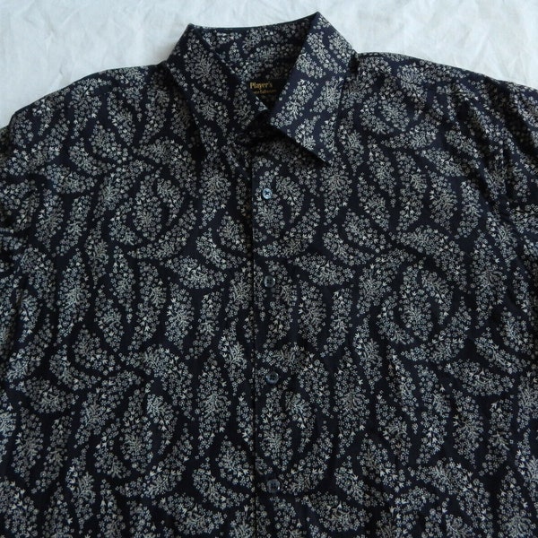 Black Gray Floral Long Sleeve Button Down Dress Shirt - XL Mens Player's Flower