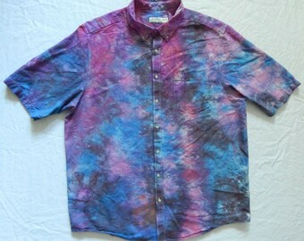 Purple And Blue Tie Dye Men's Short Sleeve Shirt