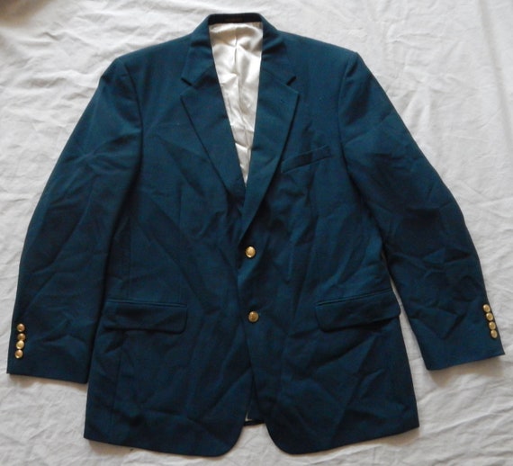 Solid Green Wool Suit Sport Coat Blazer Jacket 46L Mens Vintage Long 46 2XL