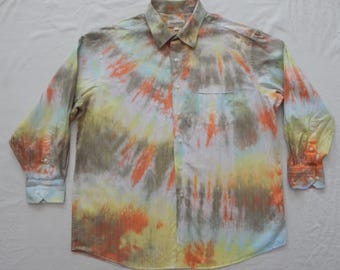 Camisa de manga larga con botones y efecto tie dye verde y naranja - XL para hombre hecha a mano Tommy Bahama
