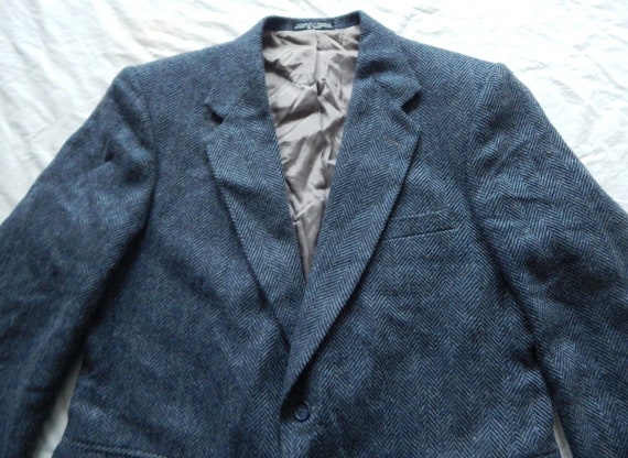 Blue Herringbone Striped Wool Blazer Jacket Sport Coat 42S Mens Large 42