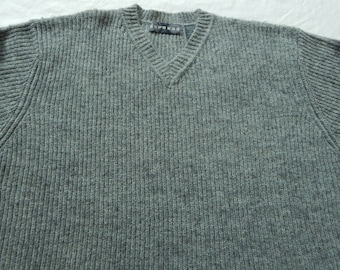 Gray Ribbed Knit V-Neck Pullover Sweater - XL Mens Acrylic Express Vintage