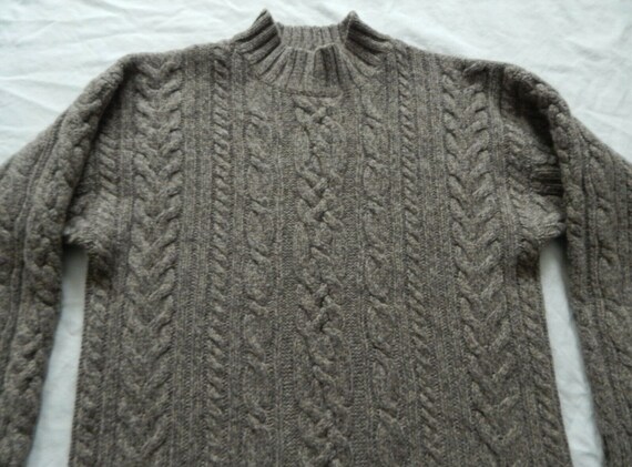 VintageGoldTreasure Wool Beige Gray Cable Knit Turtleneck Sweater - Small Mens Abercrombie Fitch