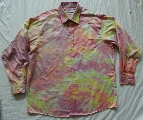 Tie Dye Pink Yellow Long Sleeve Button 