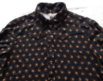 Black Horses Dotted Long Sleeve Pearl Snap Western Cowboy Shirt - Large Mens Stetson