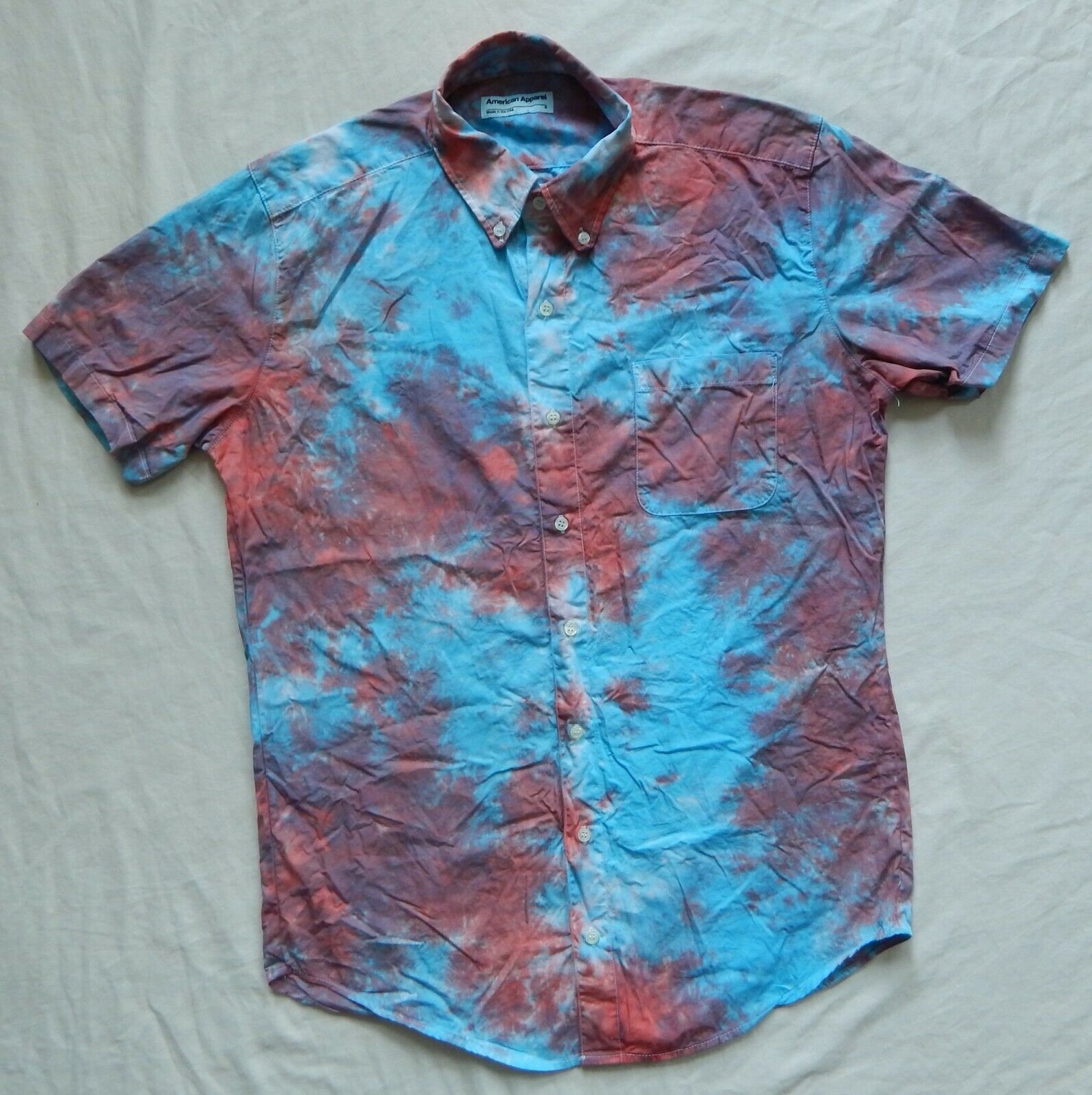 Tie Dye Blue Red Short Sleeve Button Down Shirt Small Mens Etsy