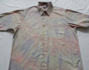 Tie Dye Pink Purple Short Sleeve Button Down Shirt - Medium Mens Hand Made