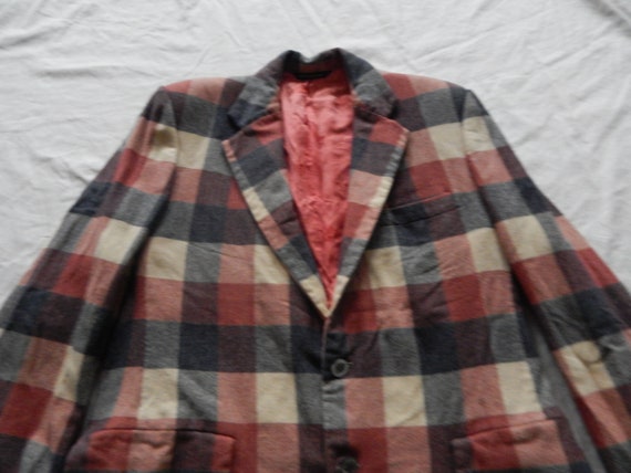 Cashmere Red Black Plaid Suit Coat Blazer Jacket … - image 3