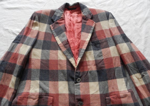 Cashmere Red Black Plaid Suit Coat Blazer Jacket … - image 7