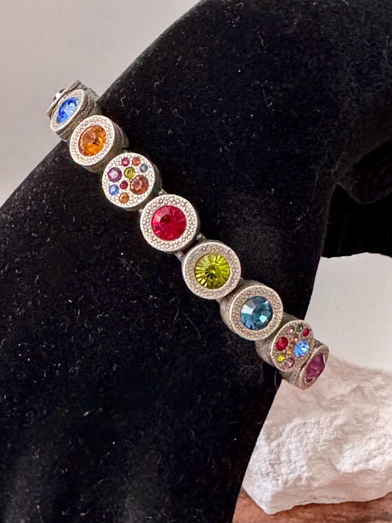 Signed Patricia Locke Multi-Color Silvertone Brac… - image 4