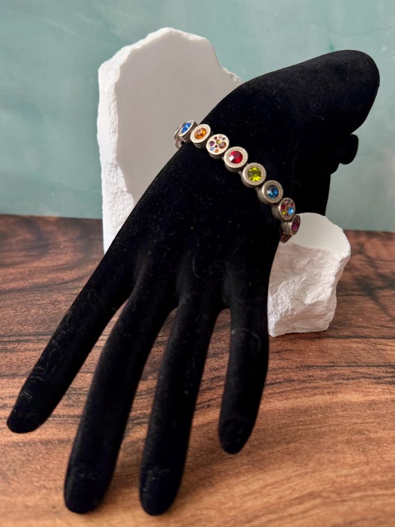 Signed Patricia Locke Multi-Color Silvertone Brac… - image 1