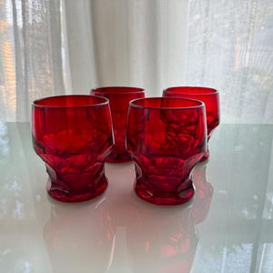 Vintage Set Amberina/Rubin "Georgian"/Honigwaben Gläser (4er Set)