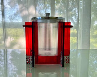 Vintage MCM / Art Deco Lucite Red and Purple Ice Bucket HTF