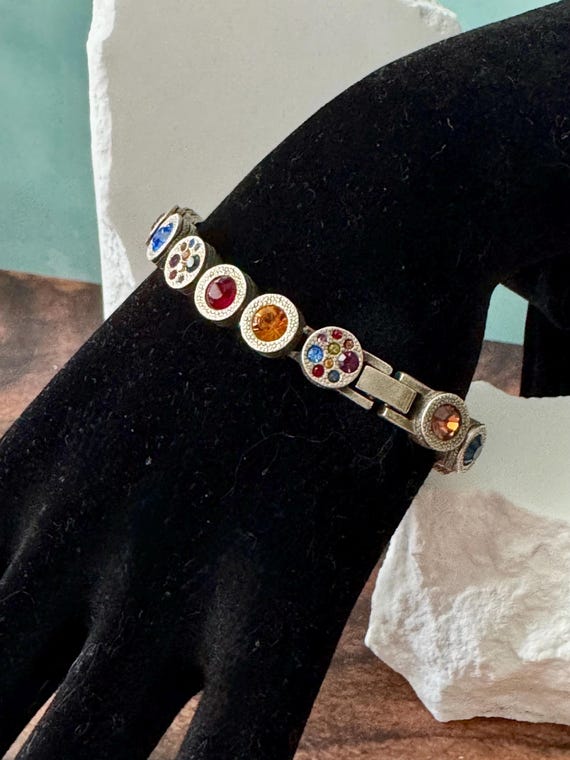 Signed Patricia Locke Multi-Color Silvertone Brac… - image 5