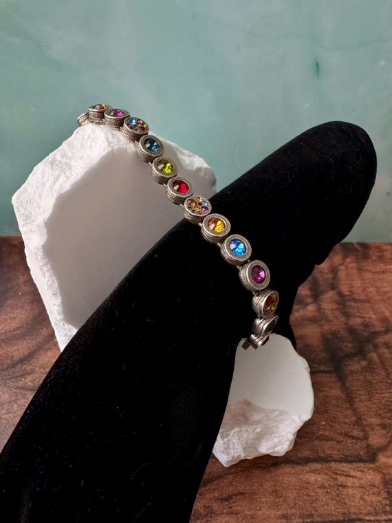 Signed Patricia Locke Multi-Color Silvertone Brac… - image 6