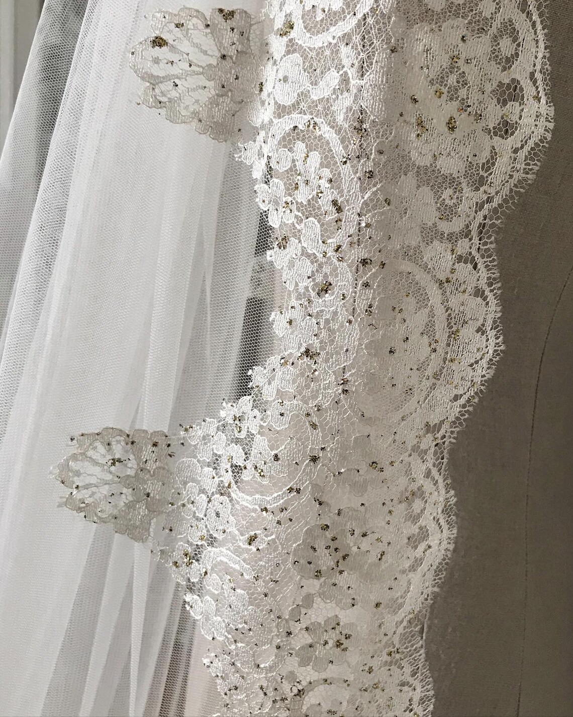 Leavers Lace With a Touch of Sparkles Bridal Veil Etsy