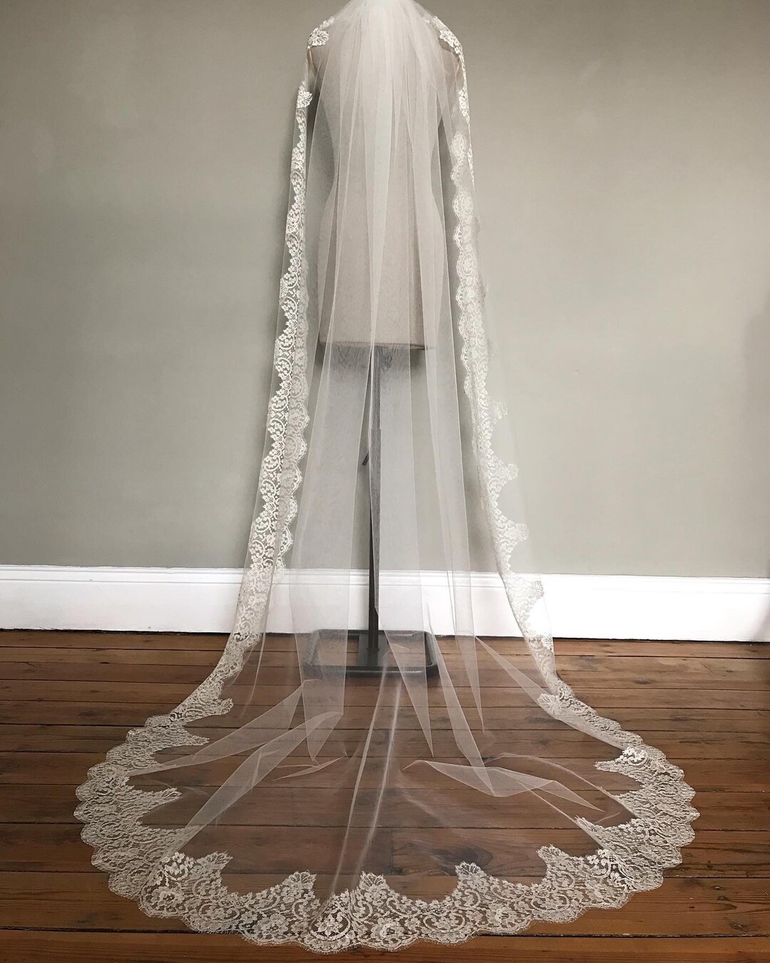 Catherine Bridal Veil Trimmed With a Leavers Lace, That Has a Touch of Sparkles. Etsy