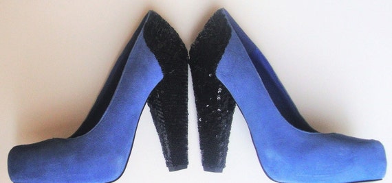 SUEDE BLUE HEELS High Pumps Vintage Sexy Women Sz… - image 1