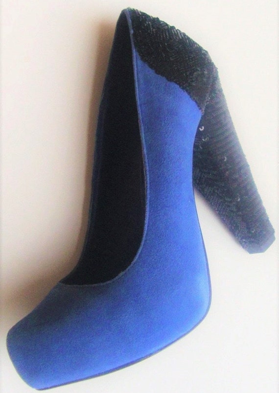 SUEDE BLUE HEELS High Pumps Vintage Sexy Women Sz… - image 4