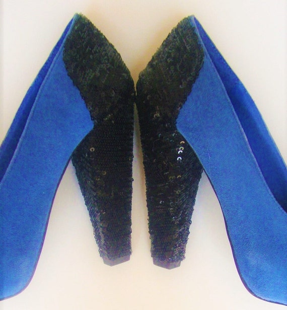 SUEDE BLUE HEELS High Pumps Vintage Sexy Women Sz… - image 3