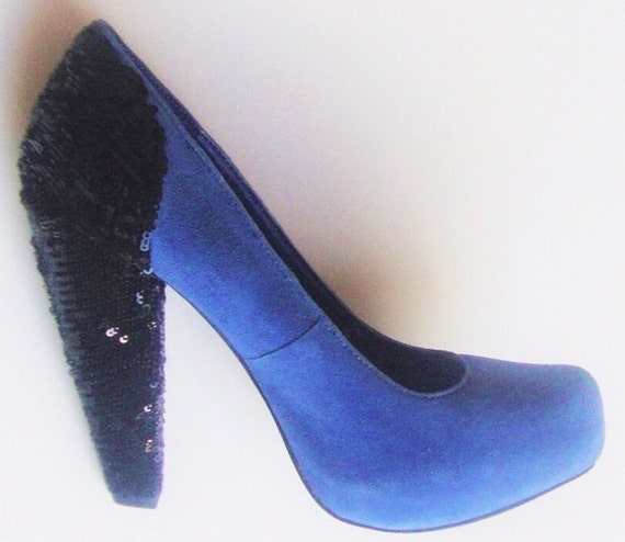 SUEDE BLUE HEELS High Pumps Vintage Sexy Women Sz… - image 2