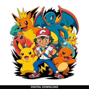 Kids Cartoon Digital PNG Art | Vibrant Anime Style | Instant Download | Famous Cartoon Characters | Poke Squad Digital Download