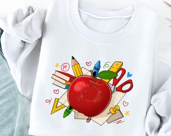 Lehrer Schulbedarf PNG | Apple Crayon Bleistift Sublimationsdesign | Klassenzimmer Digitaler Download | Zurück zu Schullehrer-Kunst