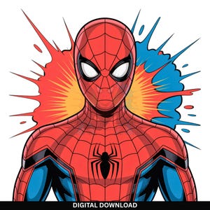 Arte digital de desenho animado do herói aranha | Gráfico de lançador de teias para impressão | Super-herói poderoso | Ilustração para camisetas | Download instantâneo