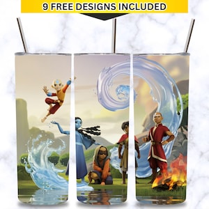 Little Monks Squad Tumbler Wrap | 20oz Skinny Tumbler PNG | Water Fire Air Earth Magic Wrap | Anime-Inspired Digital Download | Cartoon Wrap