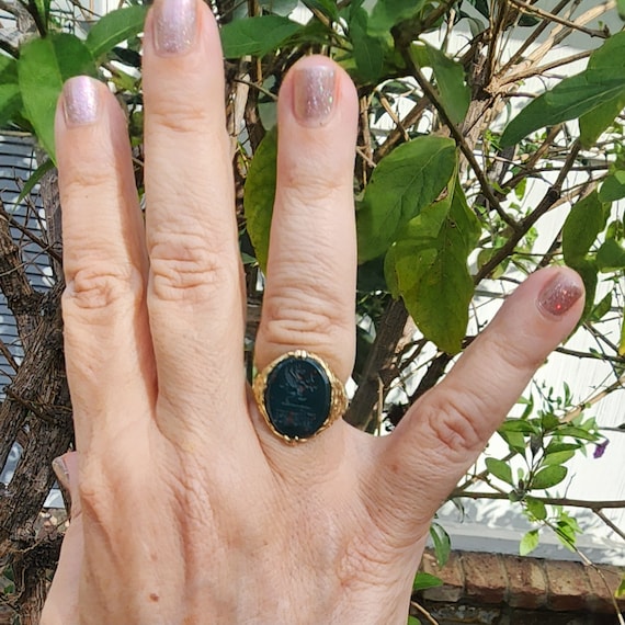 Antique Intaglio Bloodstone Signet Ring - image 6