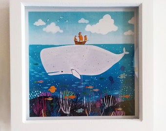 Whale and ship print