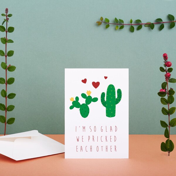 Personalised Valentine's day  card funny card pun card cactus pun girlfriend card boyfriend card so glad we pricked each other wife card