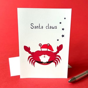 Funny Christmas Card - Santa Claws Pun Card - Crab Christmas Card - Holiday Pun Card - Humorous Santa Card - Cute Animal Christmas Card