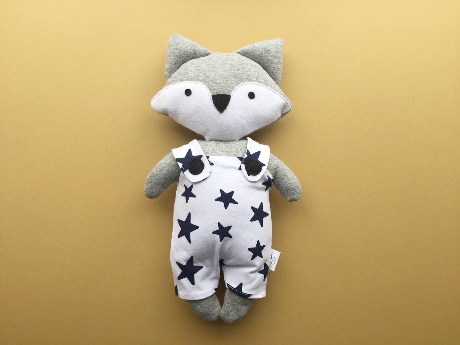 Personalised fox soft toy plushie in grey with star print | Etsy