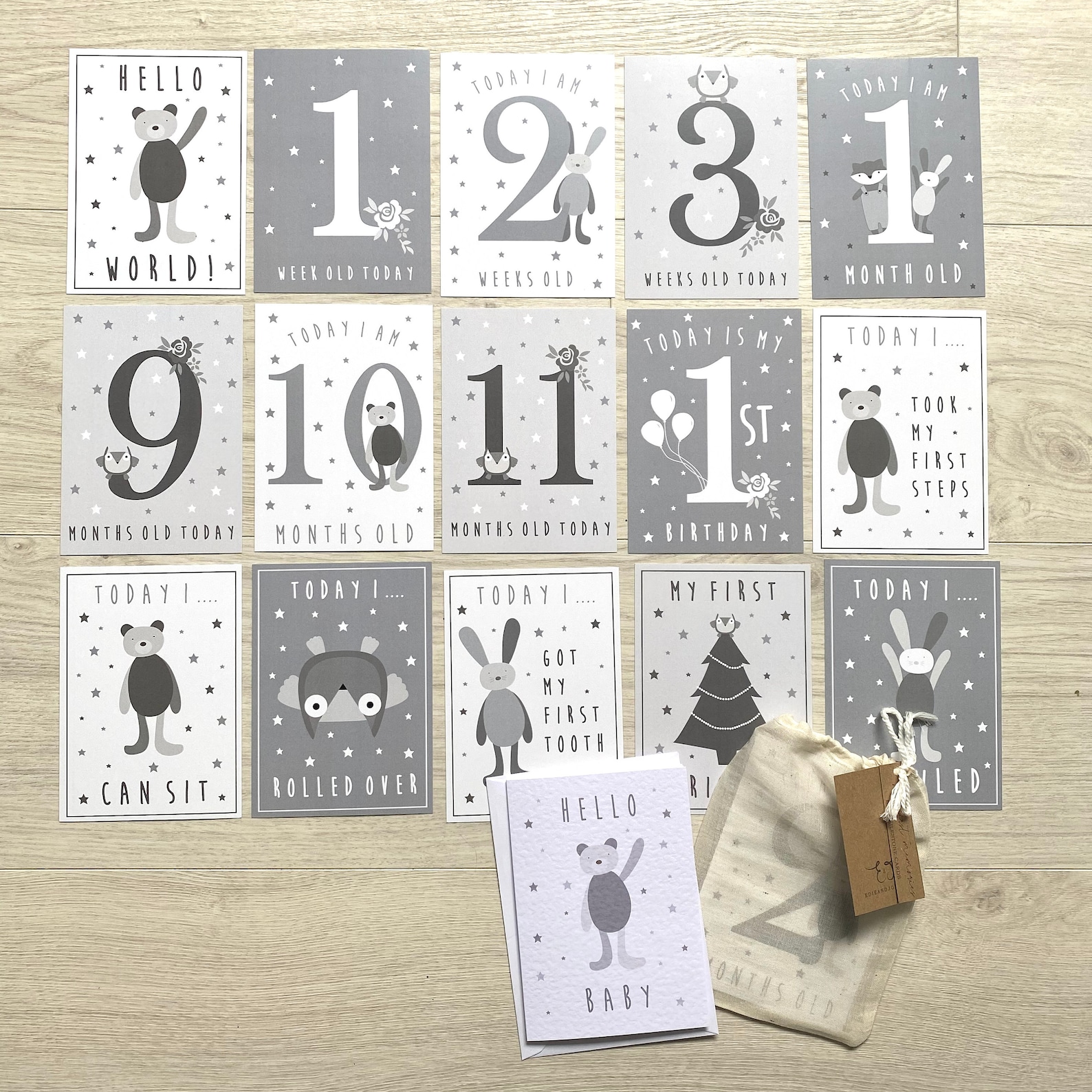 Baby Milestone Cards Woodland Animals Set of 24 Milestone Cards Gender ...