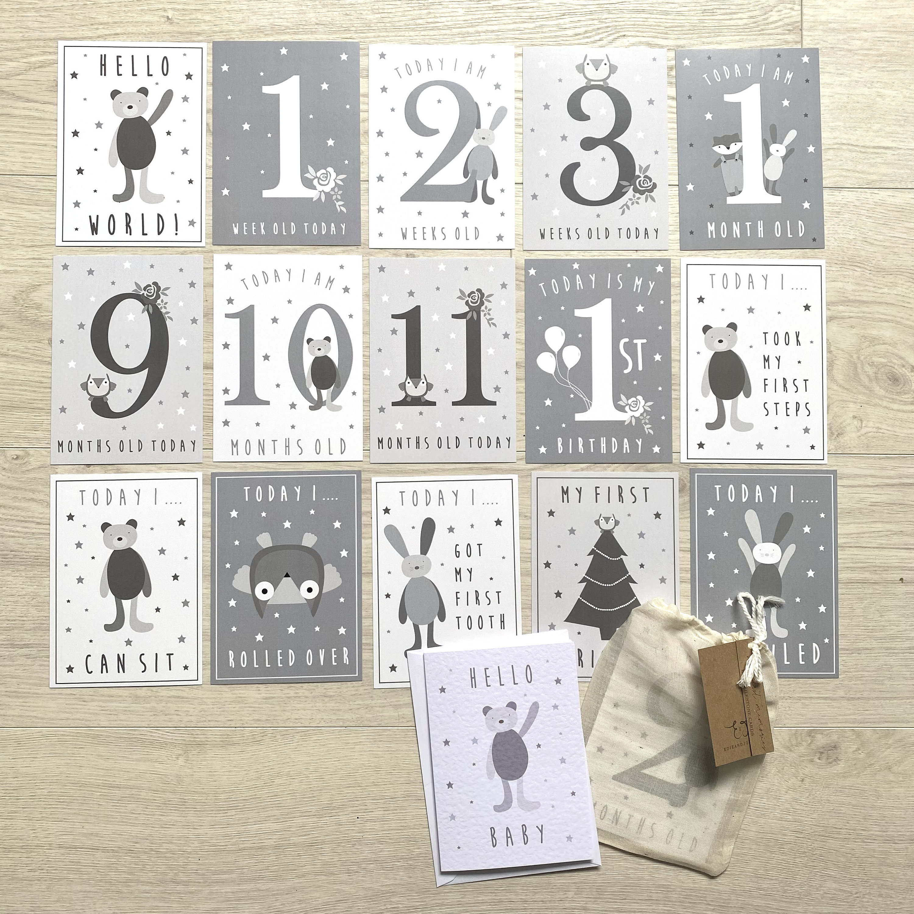Baby Milestone Cards Woodland Animals Set of 24 Milestone Cards Gender ...