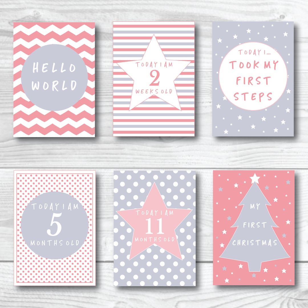 Baby Milestone Cards Girl Pink Grey White Baby Girl Baby Shower Gift ...