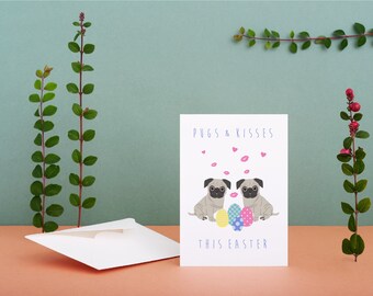 Easter card pug easter card pugs and kisses Easter pug pun cute Easter card pug Easter card easter cards