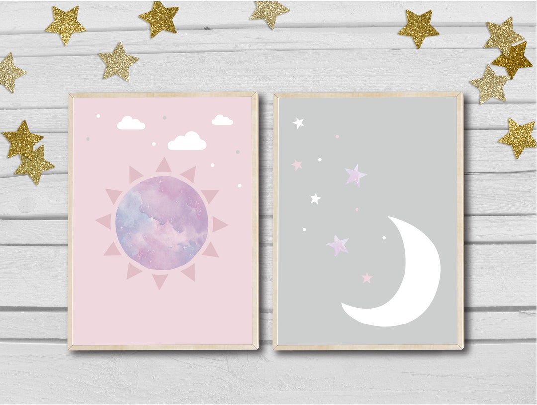 Nursery Prints Set of 2 Sun and Moon Prints for Nursery Sun and Moon ...