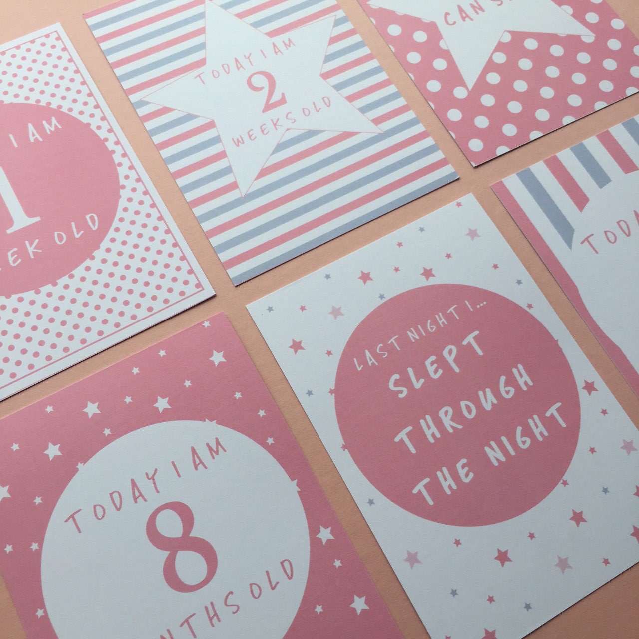 Baby Milestone Cards Girl Pink Grey White Baby Girl Baby Shower Gift ...
