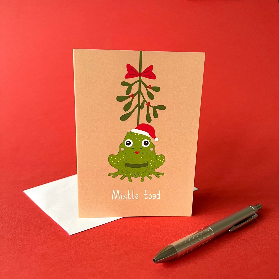 Funny Mistle-toad Christmas Card - Mistletoe Pun Card - Cute Toad ...