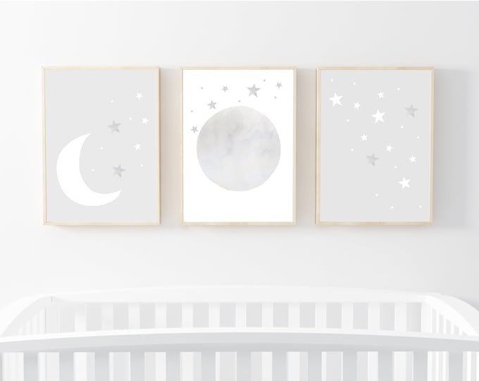 Nursery Prints Set of 3 Prints for Nursery Prints Moon and Stars ...