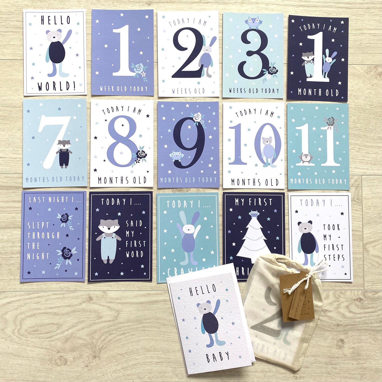 Baby Milestone Cards Boy Milestone Cards Woodland Animals Blue Navy ...