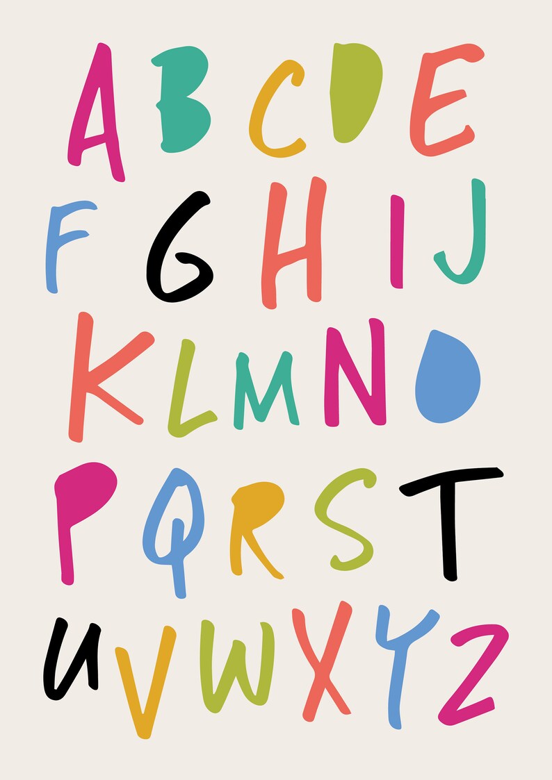 Nursery Alphabet Print Nursery Print Alphabet Colourful Etsy