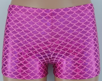 13 Colors Mermaid Booty Shorts Shiny Sparkle Stretch Hologram Fish Scale Gym Cheer Dance Roller Derby Costume Custom Rave Cosplay