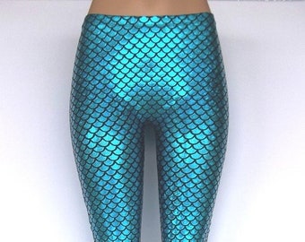 Mermaid Leggings 15 Colors Fish Scale Shiny Metallic Tights.  Great for ComiCon Rave Dance Gym Cheer Roller Derby Pole Costume Cosplay!!